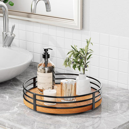 10" Lazy Susan Turntable Organizer - Wood Round Lazy Susan for Cabinet Kitchen Countertop Dining