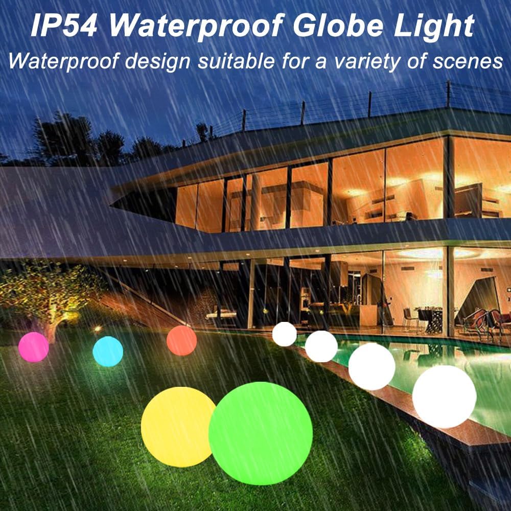 12 Inch Solar Glowing Ball Light Outdoor, Solar Garden Globe Light w/Remote, RGB Color Changing