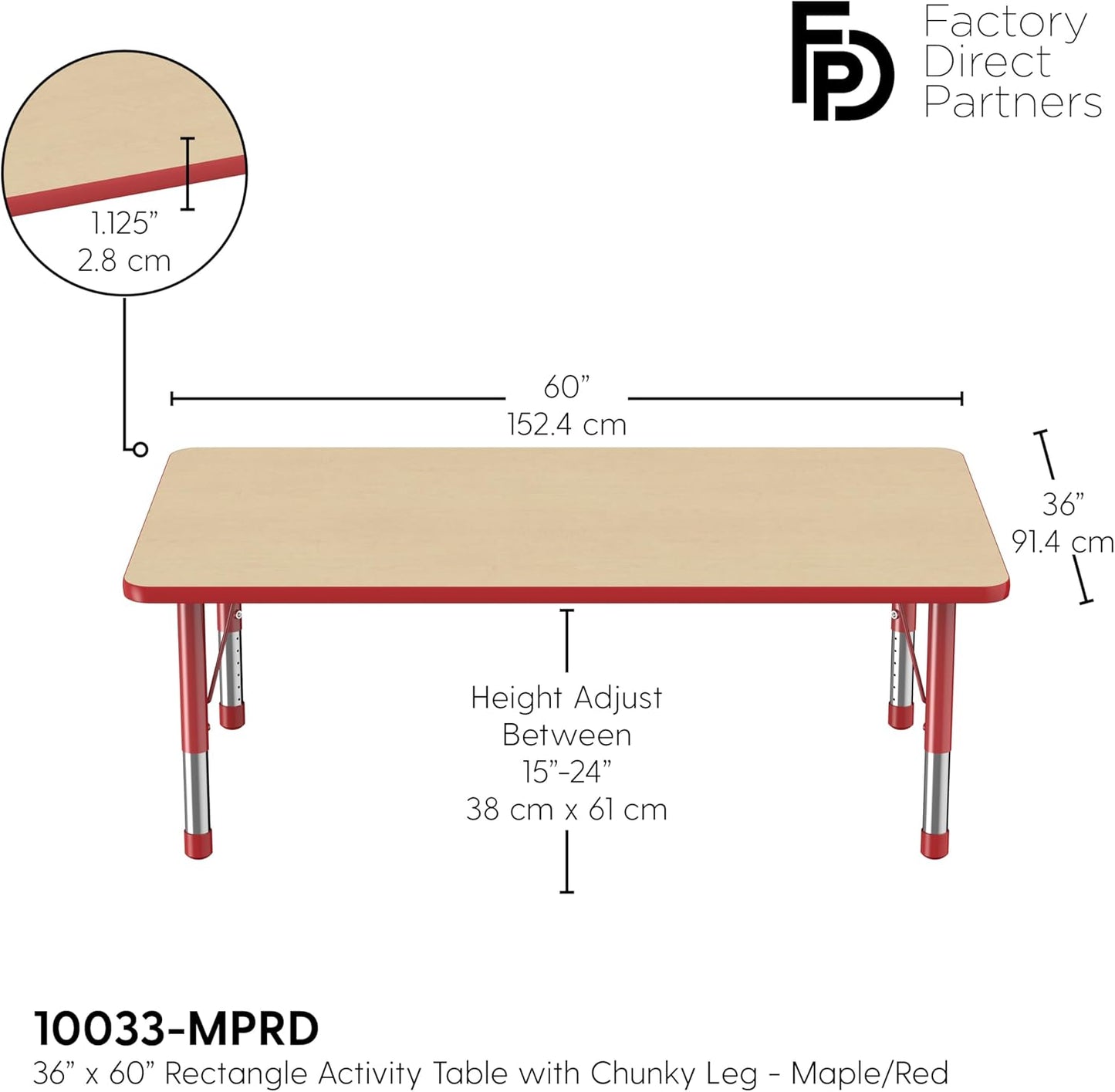 Factory Direct Partners FDP Rectangle Activity School and Classroom Kids Table (36 x 60 inch)