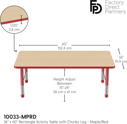Factory Direct Partners FDP Rectangle Activity School and Classroom Kids Table (36 x 60 inch)