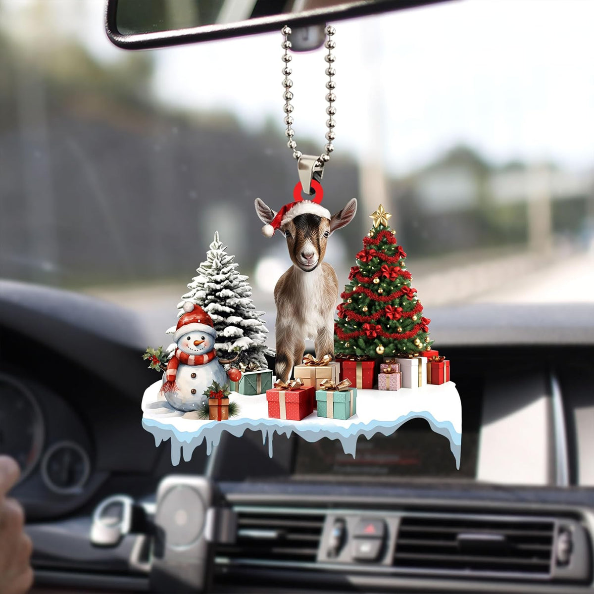 Talataca Goat 2D Flat Christmas Ornament, Goat Gift Boxes Pine Tree Decor, Hanging House Charm Eve