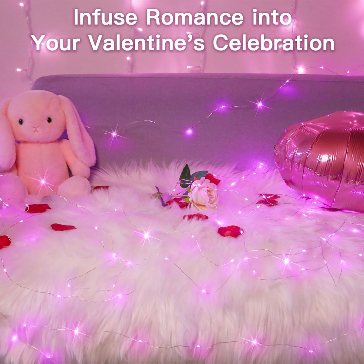 suddus Pink Fairy Lights Battery Operated Outdoor Waterproof, 33ft 100 Led String Lights with
