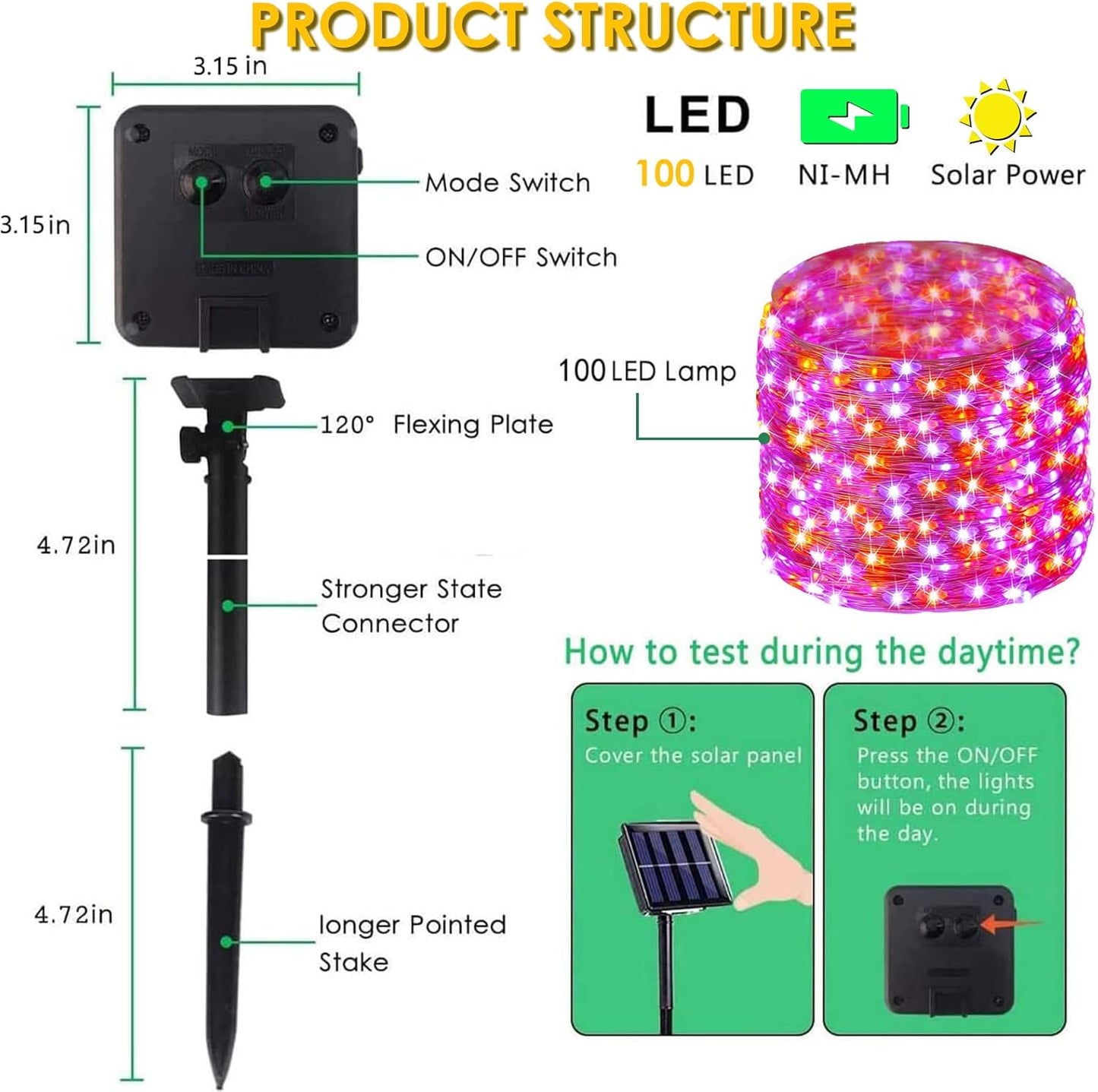 Purple and Orange Halloween Solar String Lights Outdoor, 2 Pack 80FT 200LED Solar Twinkle Lights