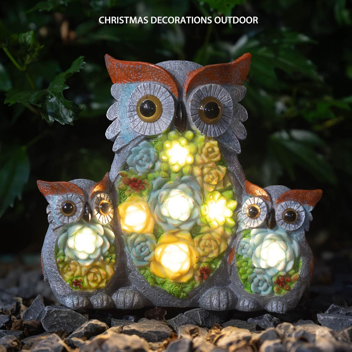 Solar Garden Statue Lights Owl Figurine with LED Lights, Outdoor Garden Succulent Ornaments