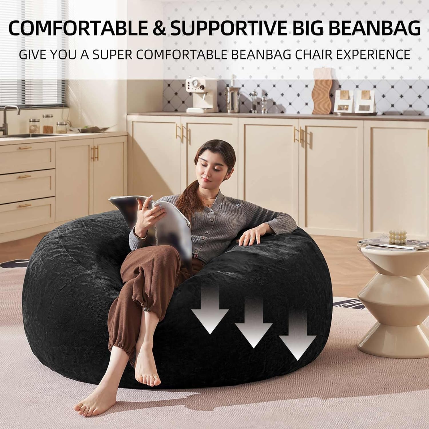 Bean Bag Chair 4Ft, Memory Foam Filled, Large Beanbag Chairs for Adults and Teens, Soft Sofa with