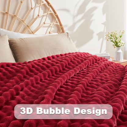 NEWCOSPLAY Faux Fur Throw Blanket Red Bubble Blanket Thick Warm Soft for Couch Sofa Bed 550GSM