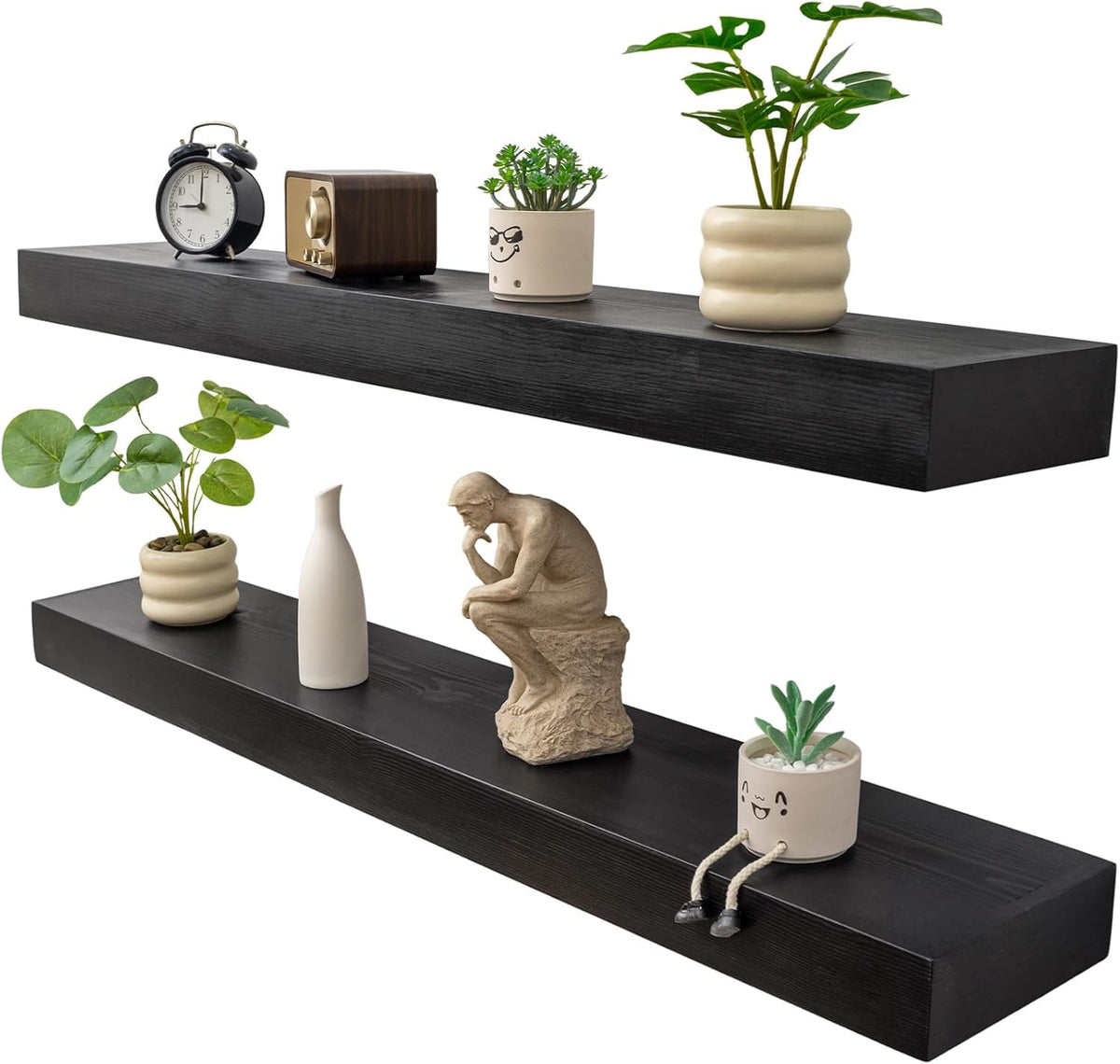 Floating Shelves 3 inch Thick for Wall Set of 2,Solid Pine Wood Wall Mount Shelf for Kitchen Living
