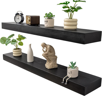 Floating Shelves 3 inch Thick for Wall Set of 2,Solid Pine Wood Wall Mount Shelf for Kitchen Living