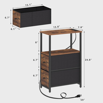 TUTOTAK Small Narrow LED End Table with Charging Station, Side Table Outlets, Nightstand with 2