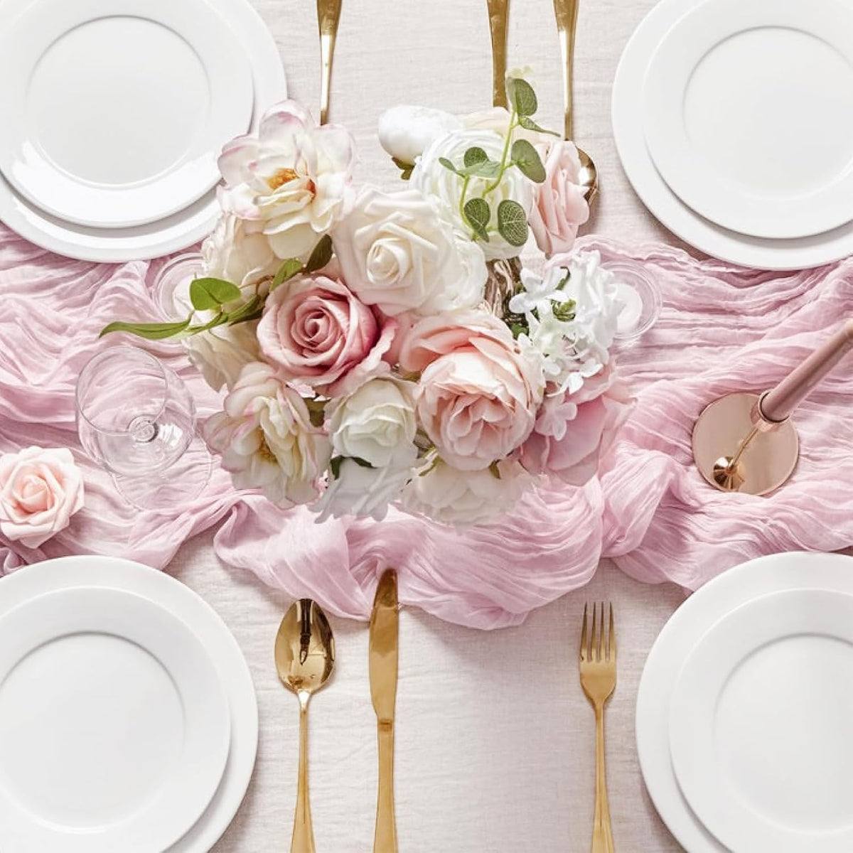 Sioloc 10 Pack Light Pink Cheesecloth Table Runner Fall Autumn Decor for Home 10ft Table Cloth for