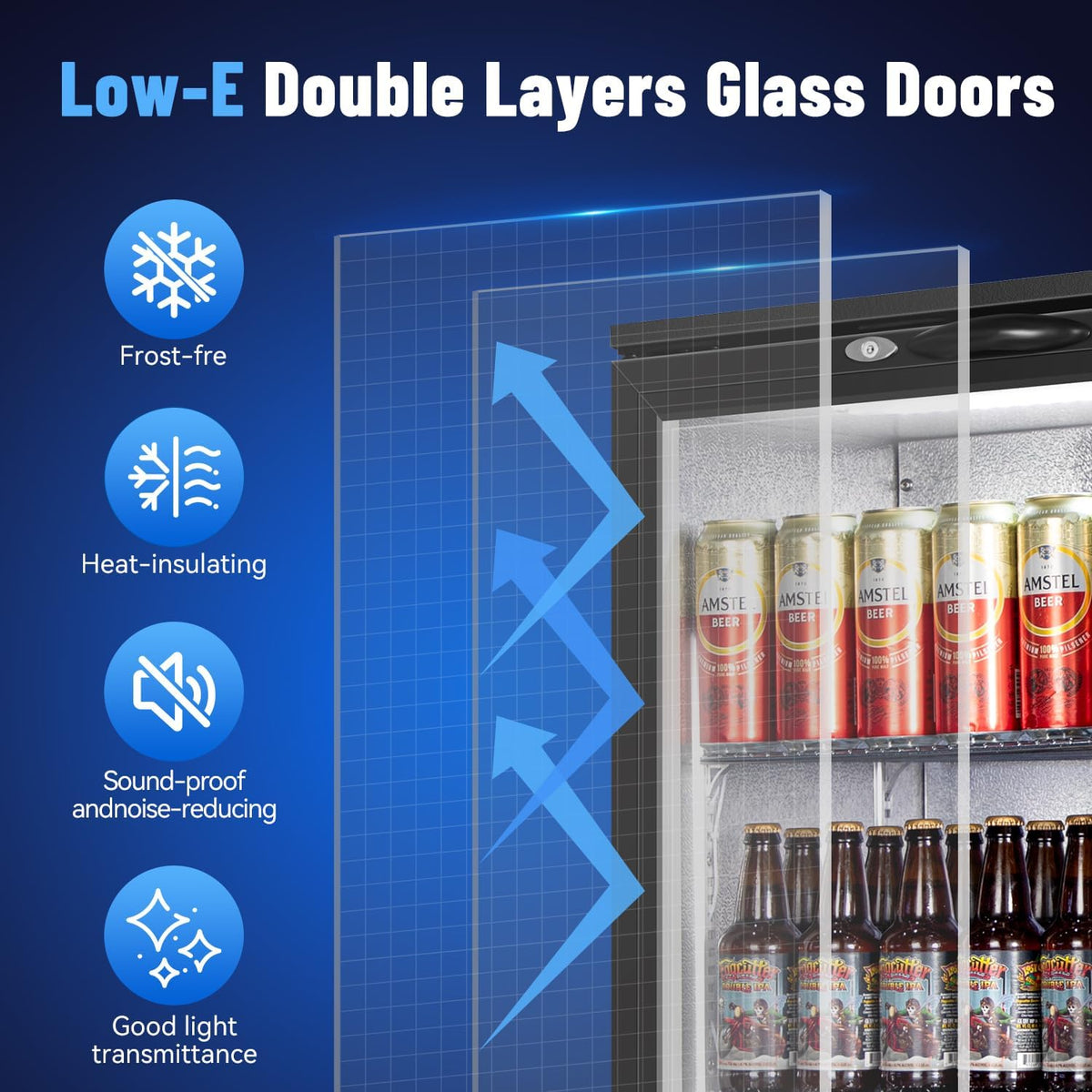 Tylza Back Bar Cooler With 2 Glass Doors, 200L Under Counter Back Bar Refrigerator with LED