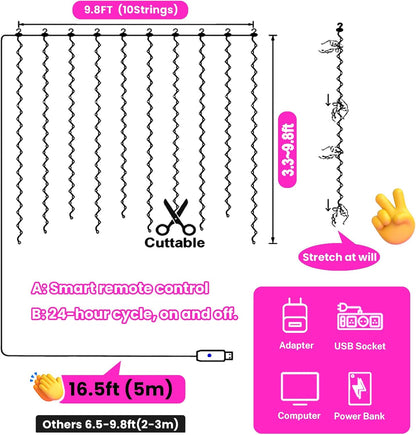 HXWEIYE 300LED Pink Fairy Curtain Hanging Lights with Remote 8 Modes Timer for Bedroom, 9.8x9.8Ft