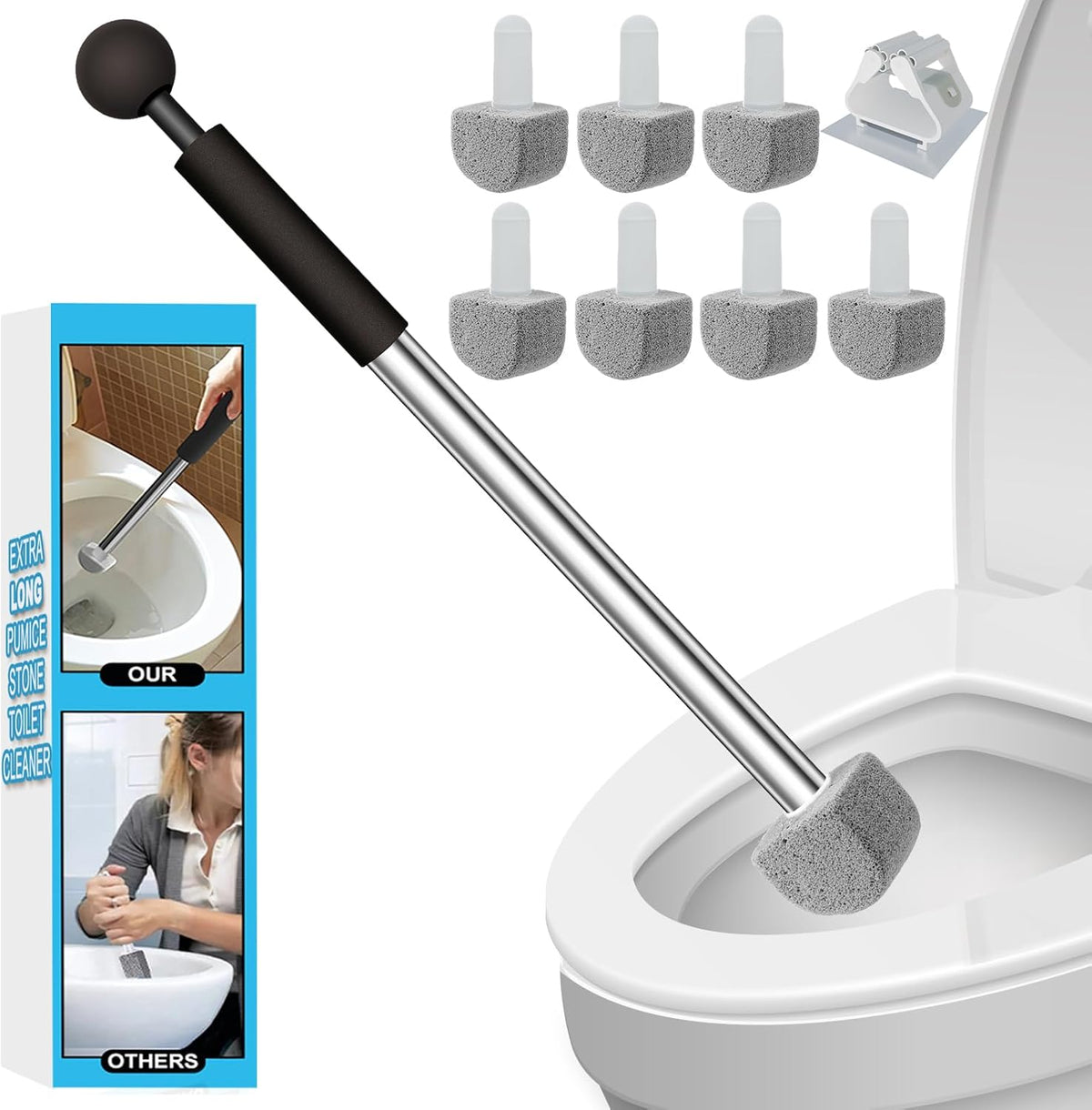 Pumice Stone Toilet Bowl Cleaner Toilet Deep Cleaning,Bathroom Cleaner Brush with Long Handle for