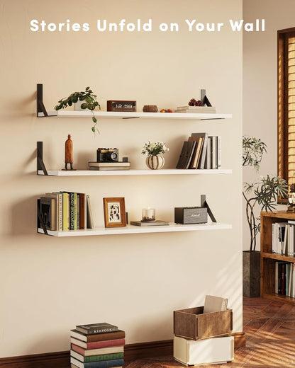 White Wall Shelves, 36 Inches Floating Book Shelves, Long Wall Shelf, Hanging Book Shelves, Long