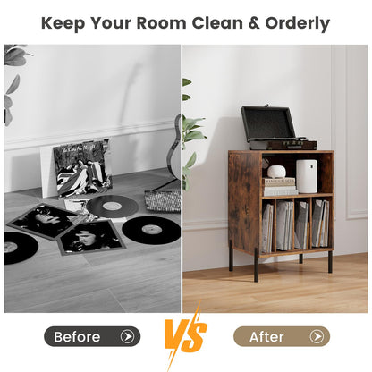 Giantex Record Player Stand with Charging Station, Turntable Stand with Storage Cabinet, Record