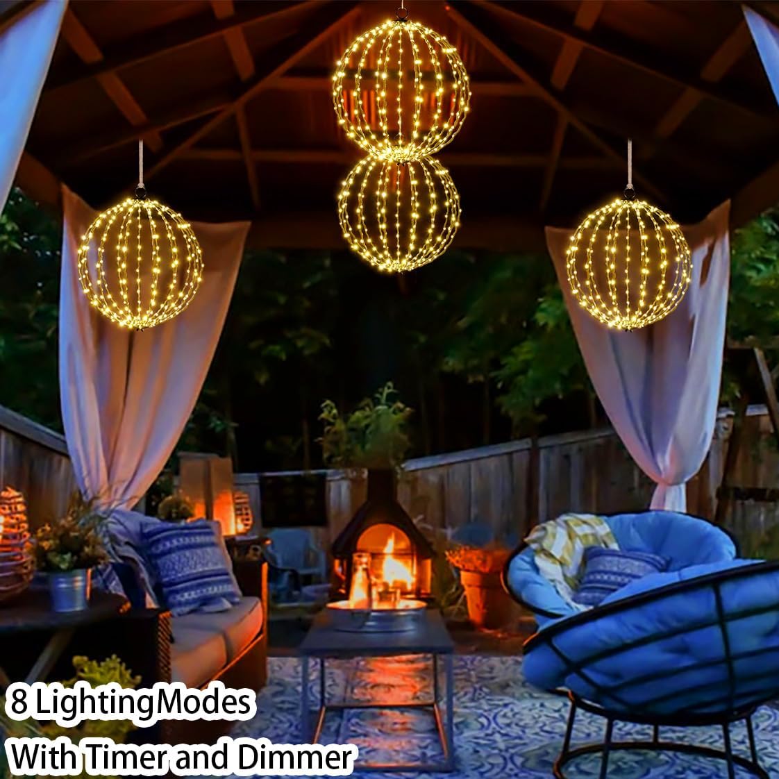 Outdoor Hanging Lighted Sphere, Christmas Decoration Light Balls, 2 in 1 Warm White and Multicolor