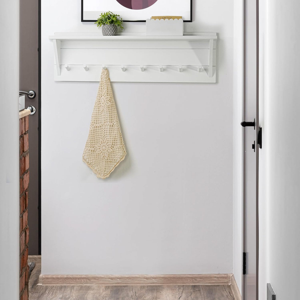 WEBI Coat Rack Wall Mount with Shelf,8 Peg Hooks,34" Long Entryway Wall Shelf with Hooks Underneath