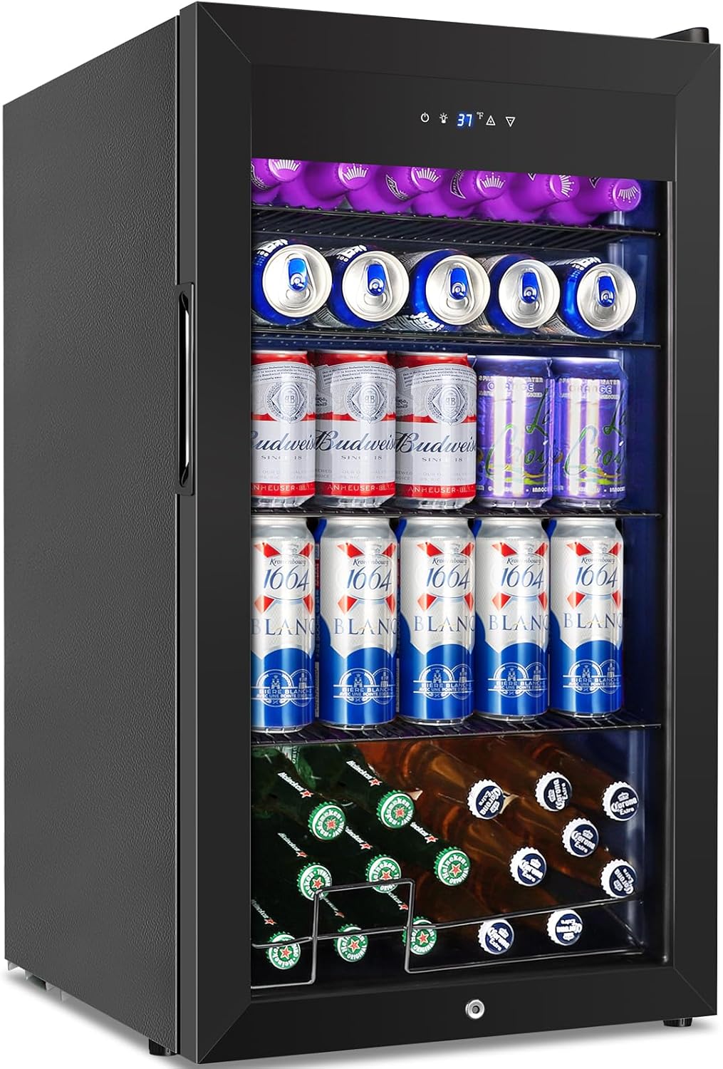 128 Cans Beverage Refrigerator Cooler, 3.2 Cu.Ft Mini Drink Fridge Glass Door for Drink Beer Soda