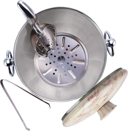 Ice Bucket with Lid, Scoop, Tongs and Strainer - Well Made Insulated Stainless Steel Keep Ice