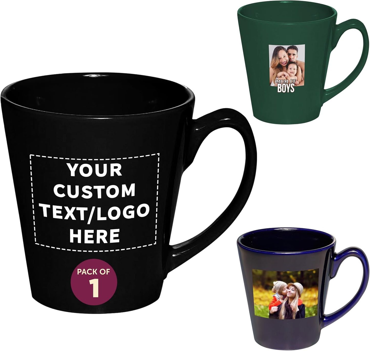 DISCOUNT PROMOS Custom Glossy Ceramic Latte Coffee Mug 12 oz. Set of 1, Personalized Bulk Pack
