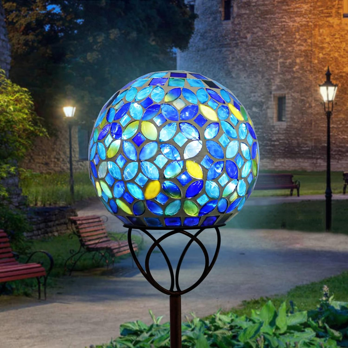 VCUTEKA Solar Outdoor Lights Garden Decor Mosaic Solar Garden Lights Waterproof Glass Ball LED