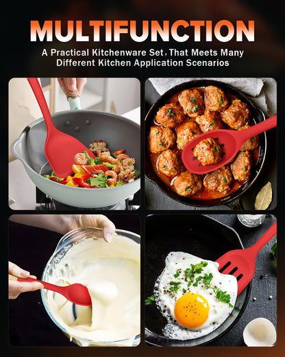 Silicone Cooking Utensils Set, Perfectly Angled for Frying, Mixing,Serving,Draining,Turning and