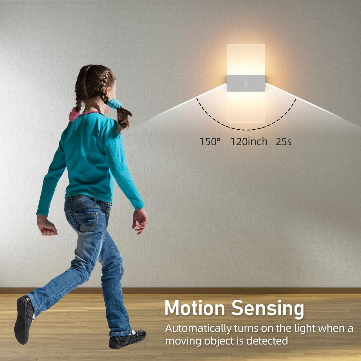 2 Pack Motion Sensor Wall Lights, Morden Silver Decorative LED Indoor Night Light, 3000K Warm Light