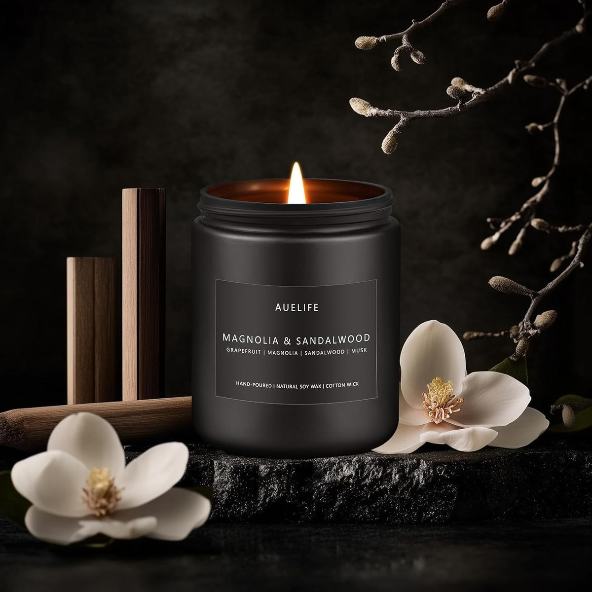 Magnolia & Sandalwood Candle | Masculine Candle - Candles for Men, Soy Candles for Home Scented