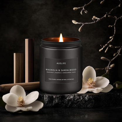 Magnolia & Sandalwood Candle | Masculine Candle - Candles for Men, Soy Candles for Home Scented