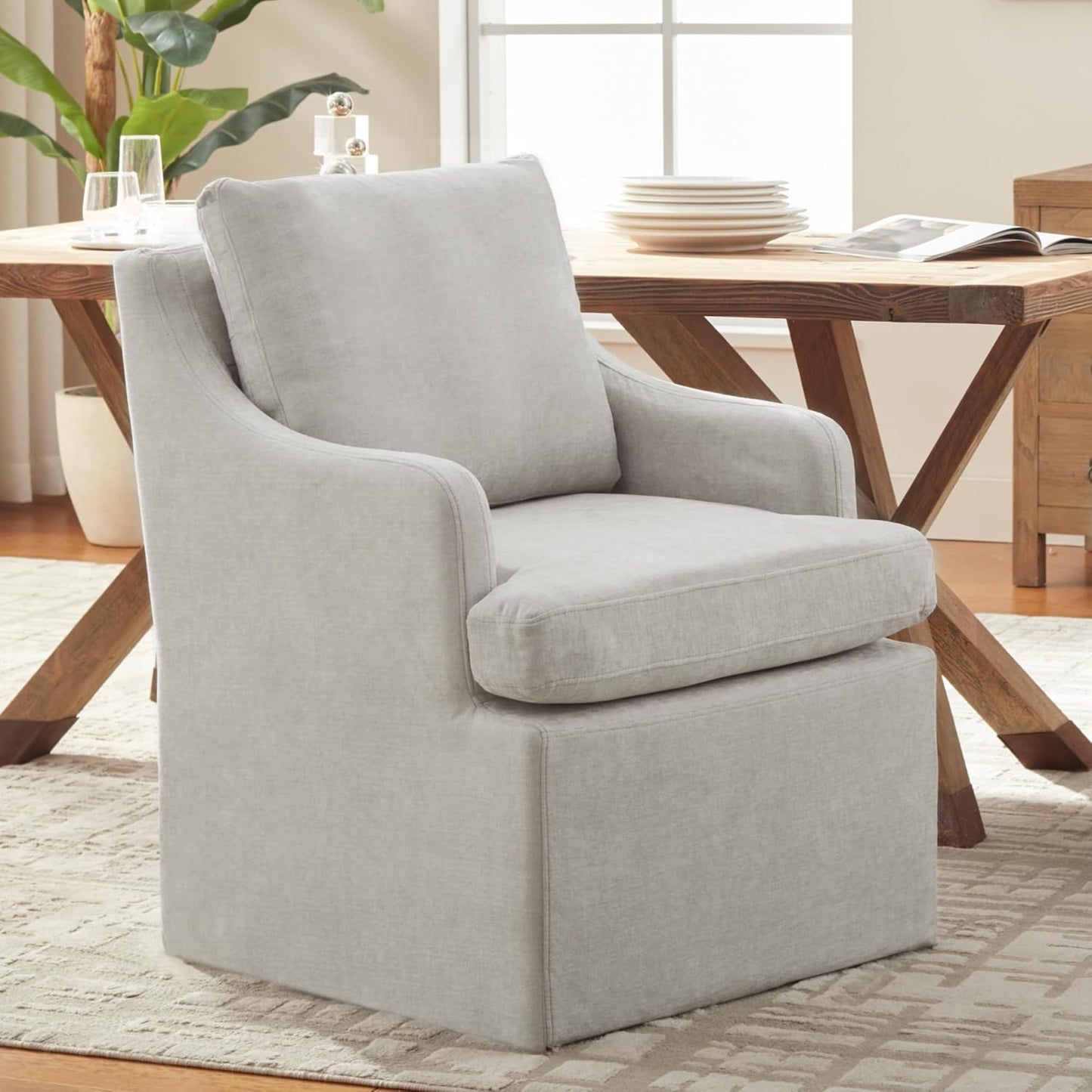 VKNOW Upholstered Dining Chairs, Modern Kitchen Chairs Dinner Chairs with 4 Casters, Linen Armchair