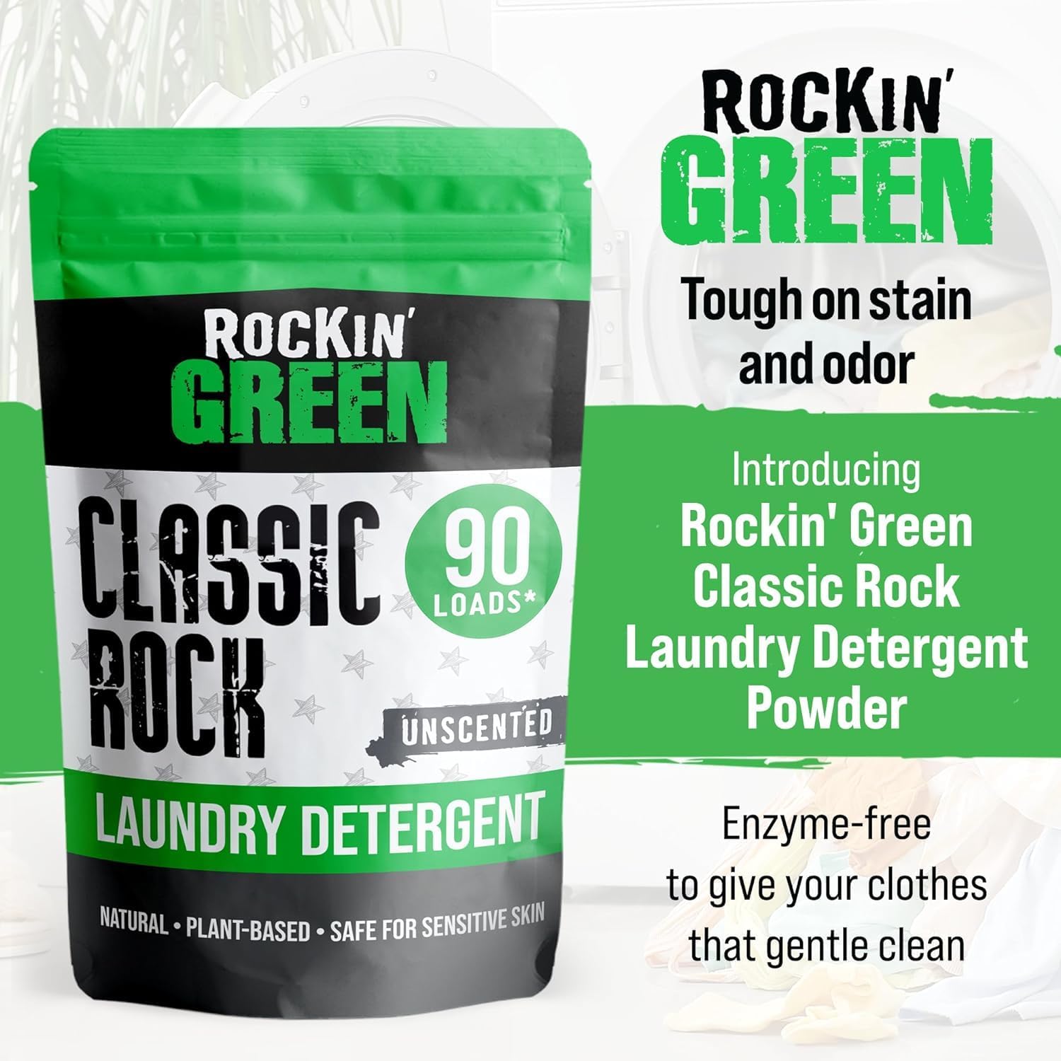 Rockin' Green Classic Rock Laundry Detergent Powder (90 Loads) - All Natural Laundry Detergent