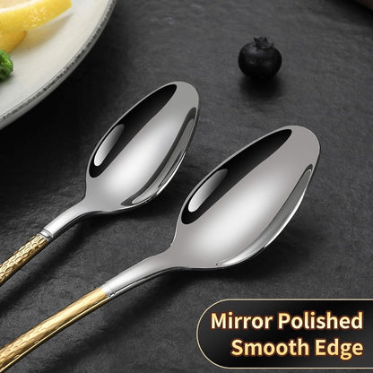 Hammered Silver Gold Silverware Set for 8,Stainless Steel 40-Piece Modern Cutlery Set,Mirror