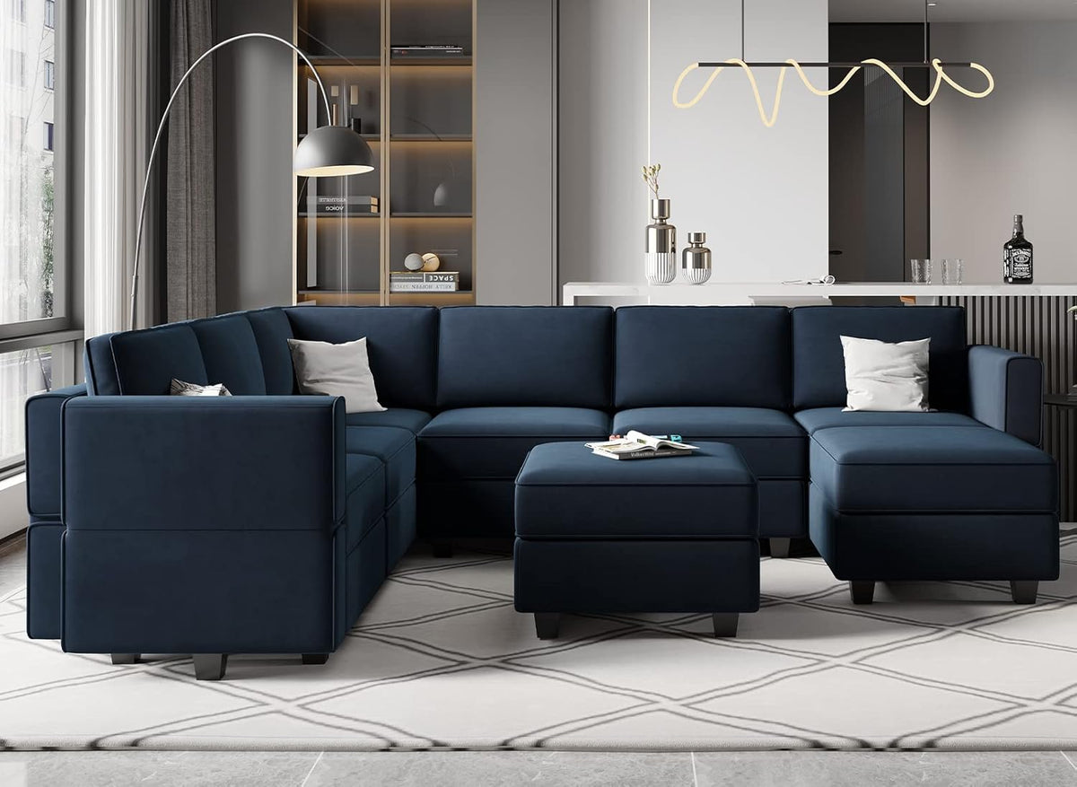 Belffin Modular Velvet Sectional Sofa with Storage Seat Oversized U Shaped Couch with Reversible