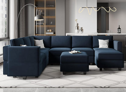 Belffin Modular Velvet Sectional Sofa with Storage Seat Oversized U Shaped Couch with Reversible