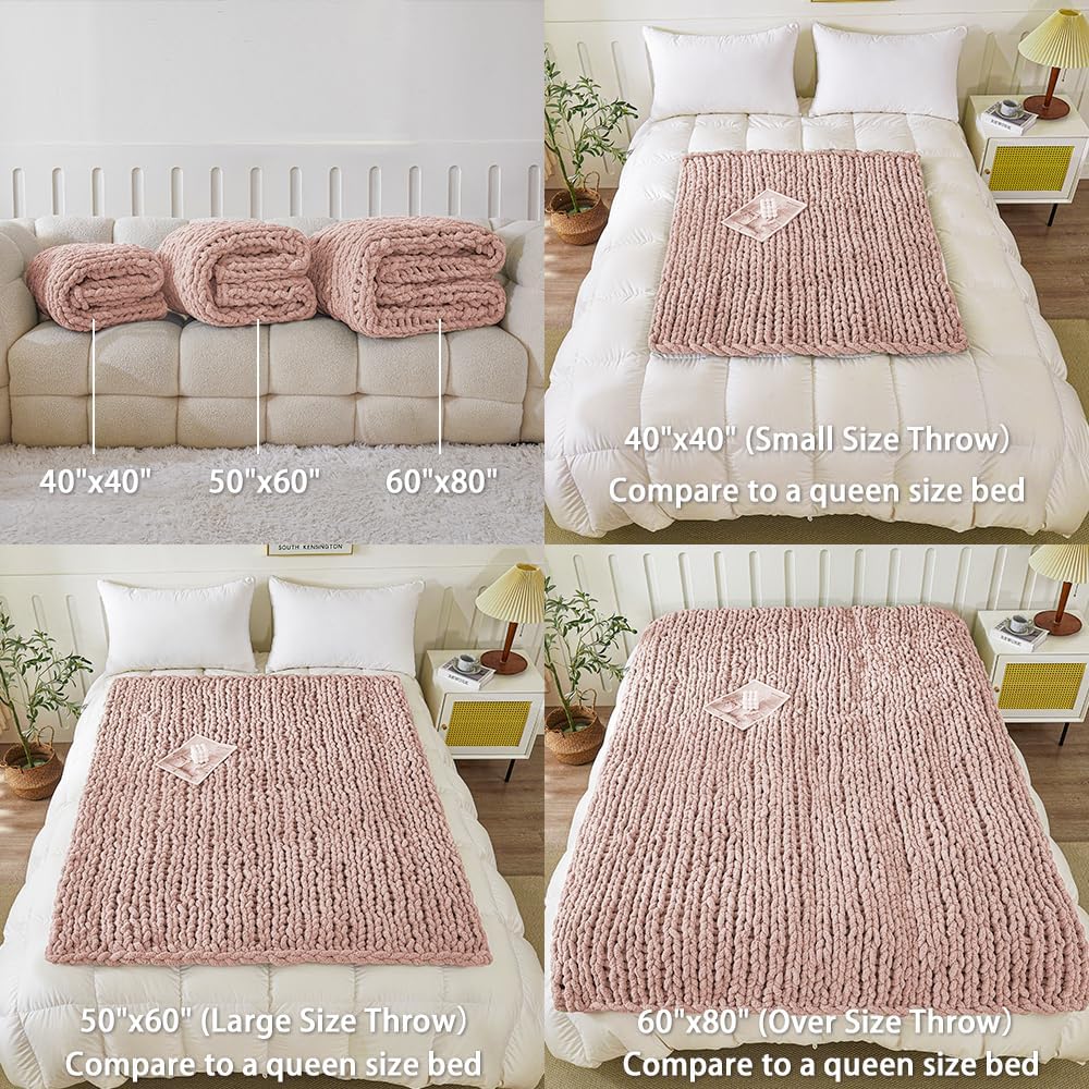 WESHIONGOO Chunky Knit Blanket Throw 40"×40" Knitted Throw Blankets for Couch Bed Fluffy Soft