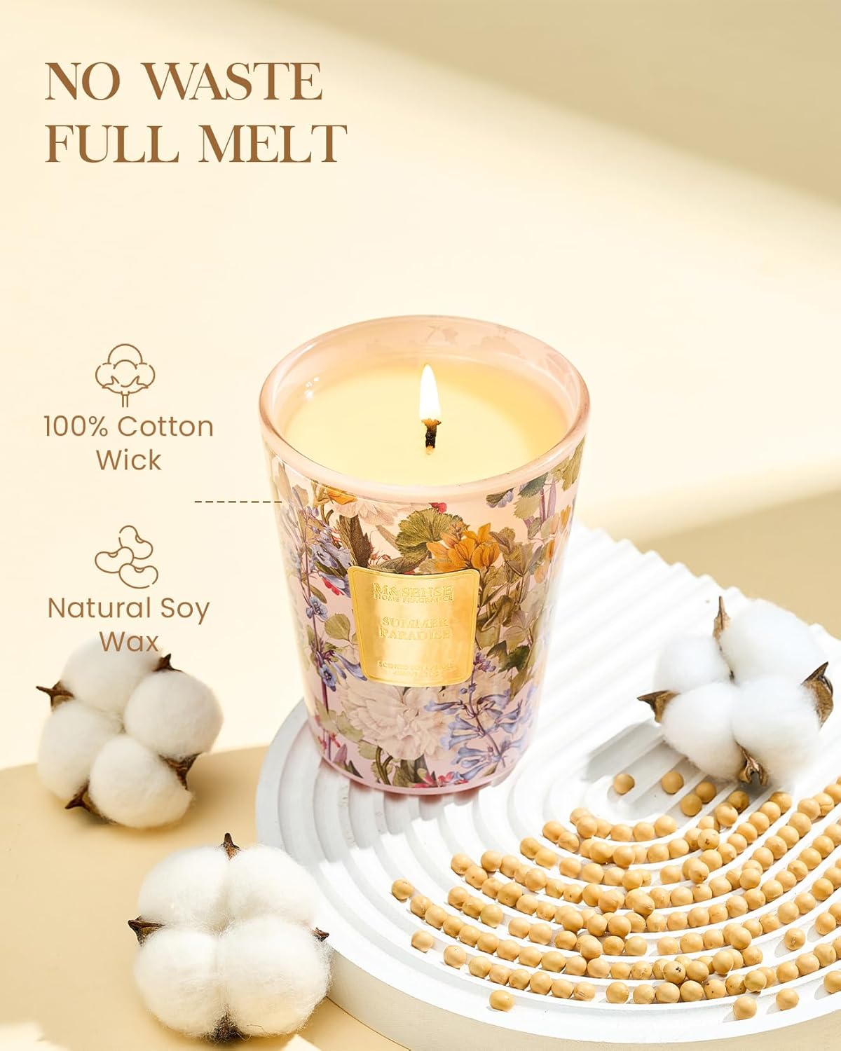 M&SENSE Citrus Water Flower Scented Candles, Soy Natural Wax Candles 14.1oz 60H Burn Time Long