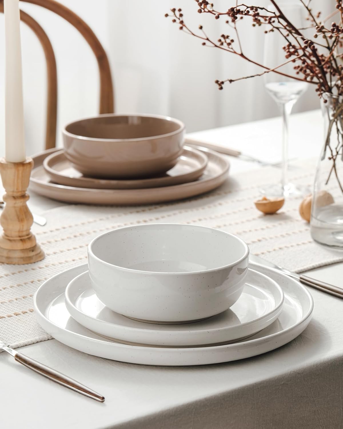 Famiware Milkyway Plates and Bowls Sets, 12 Pieces Stoneware Dinnerware Sets, Dishes Set for 4