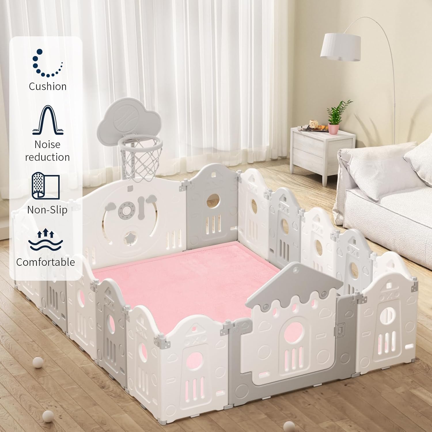 ACOMOPACK Baby Play Mat for Floor 1.3" Thick Memory Foam Play Mat 79"×118" Tummy Time Crawling with