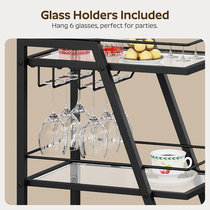 Bar Cart, 3-Tier Bar Cart for The Home, Home Bar Serving Cart with Glass Holders, Beverage Cart for