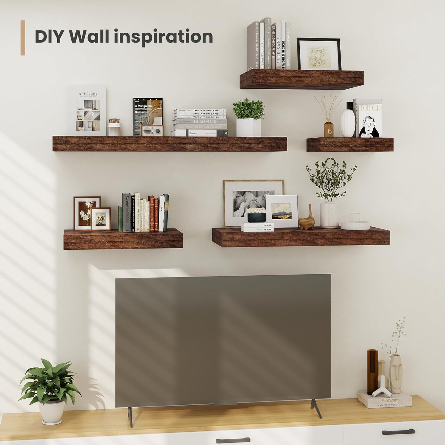 Heimlove 12 Inch Deep Floating Shelves, 16 x 12 inches Long Wall Shelf, Large Extra Display Shelf &