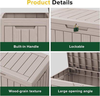46 Gallon Outdoor Deck Box,Storage Lockable Waterproof Patio Furniture,Garden Tools,Cushions,Pool
