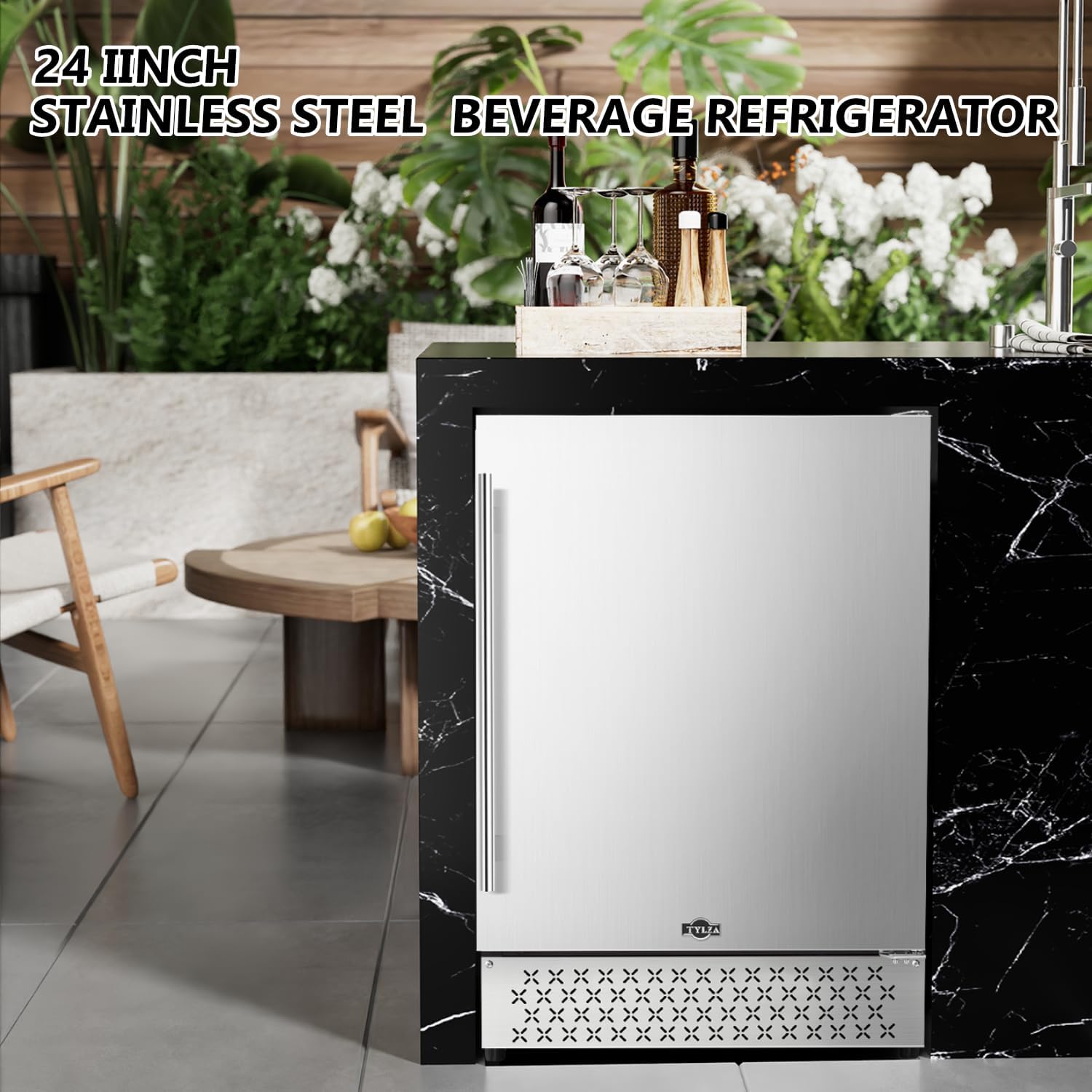 Tylza Outdoor Beverage Refrigerator 24 Inch, Stainless Steel Under Counter Beverage Cooler, 190