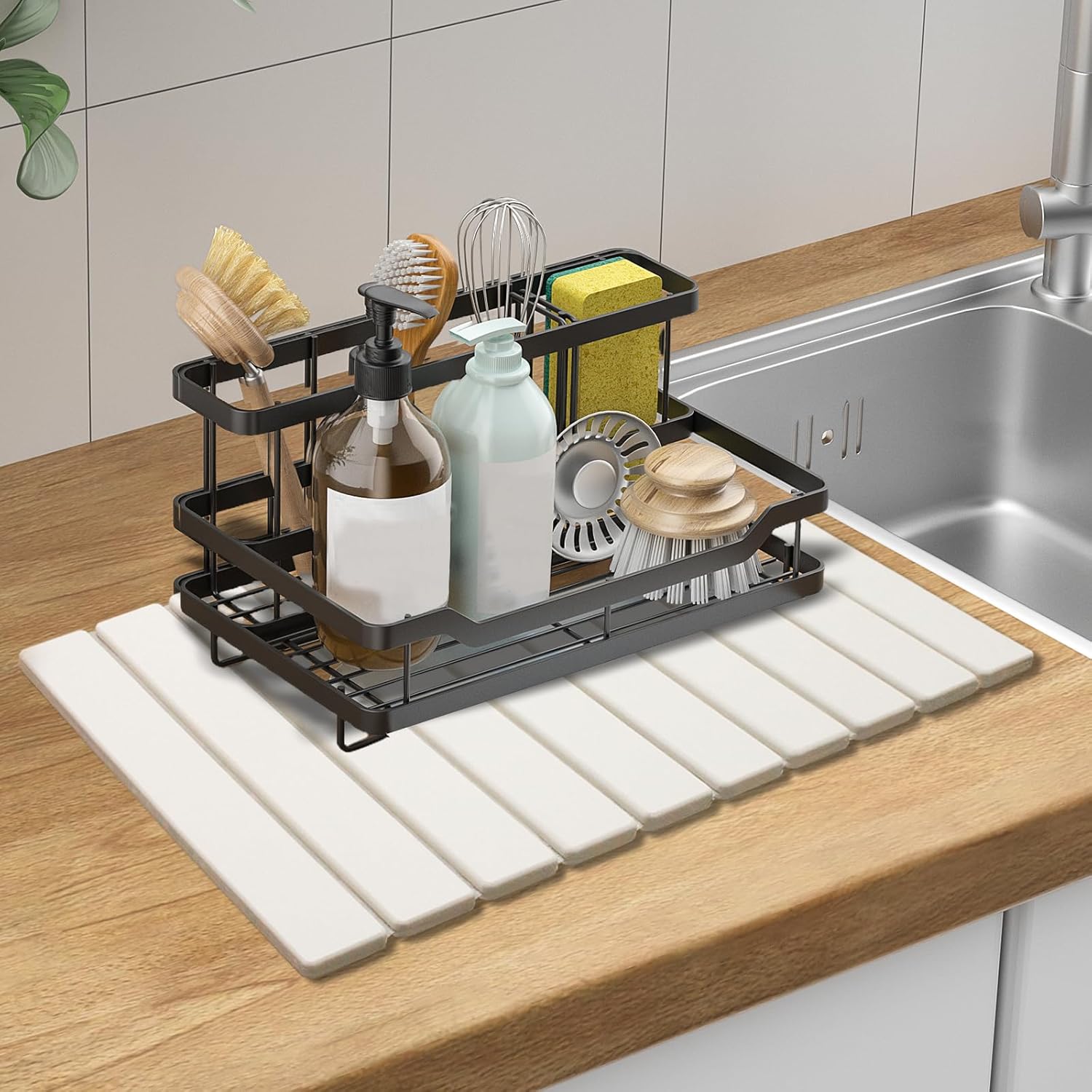 Large Stone Dish Drying Mats for Kitchen Counter, Quick Dry Absorbent Collapsible Dish Drying