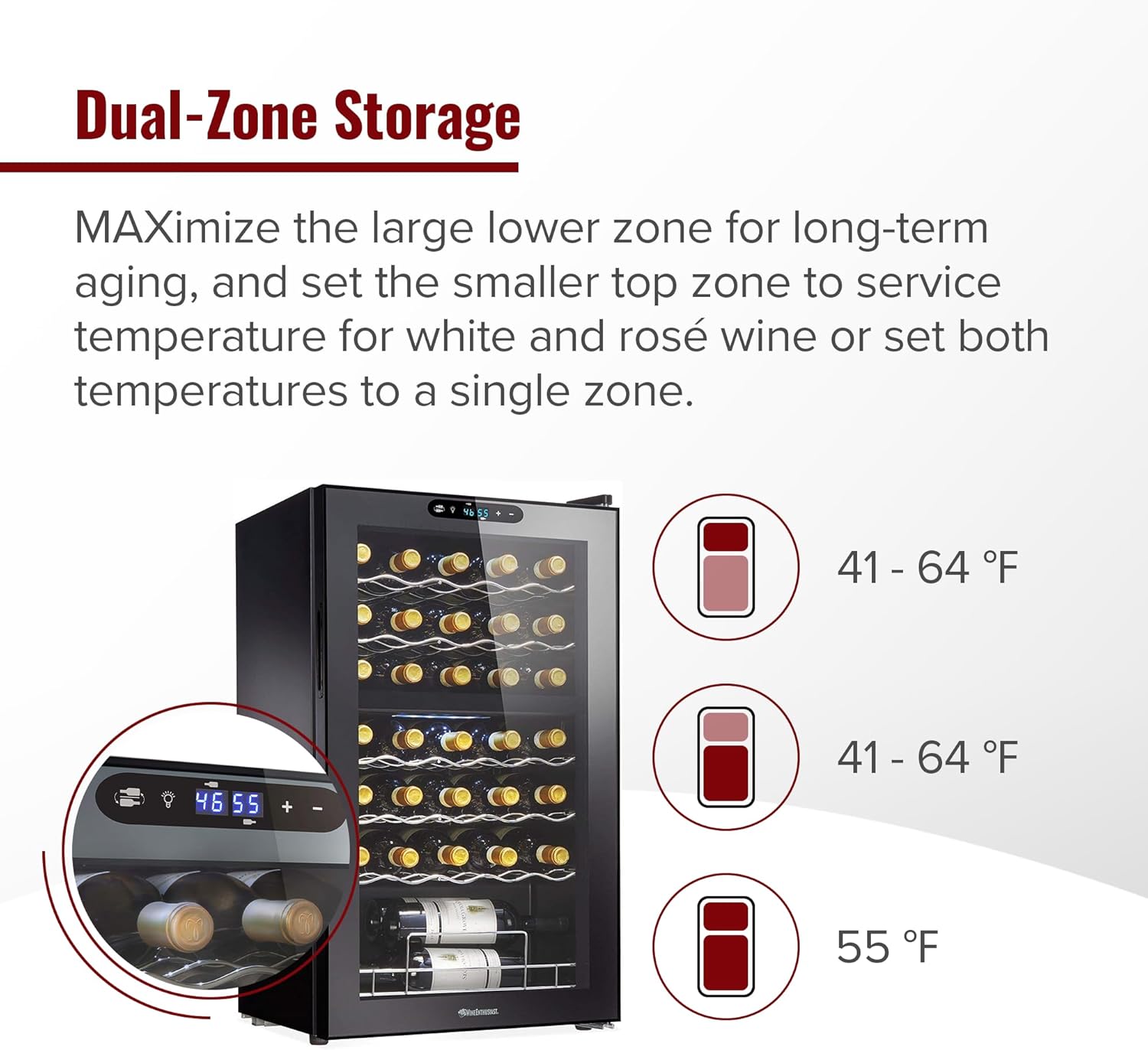Wine Enthusiast 32-Bottle Dual Zone MAX Compressor Wine Cooler – Freestanding Mini Fridge with