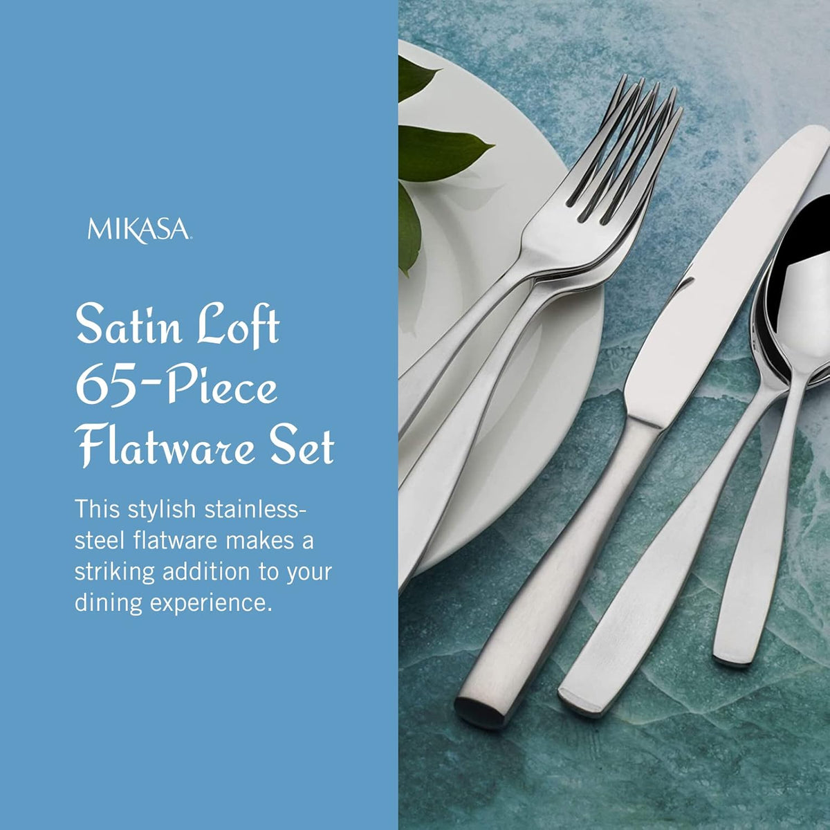 Mikasa Satin Loft 65-Piece Flatware Set for 12, 18/10 Stainless Steel Silverware with Forks