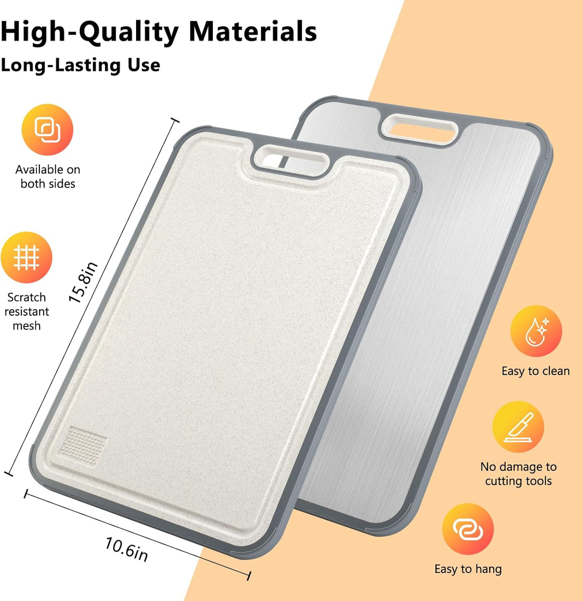 Titanium Cutting Board for Kitchen, Double Sided Cutting Boards for Meal Prep with Pure Titanium