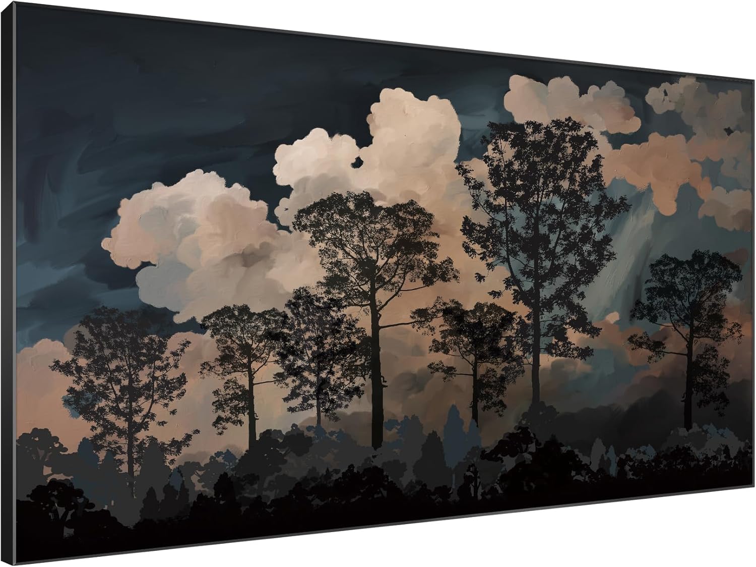 SIGNWIN 46"x72" Extra Large Framed Wall Art Silhouetted Trees at Dusk, Dramatic Forest and