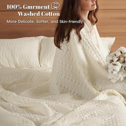 PHF 100% Cotton Waffle Weave Blanket King Size, Soft Lightweight Breathable Cozy Summer Blankets