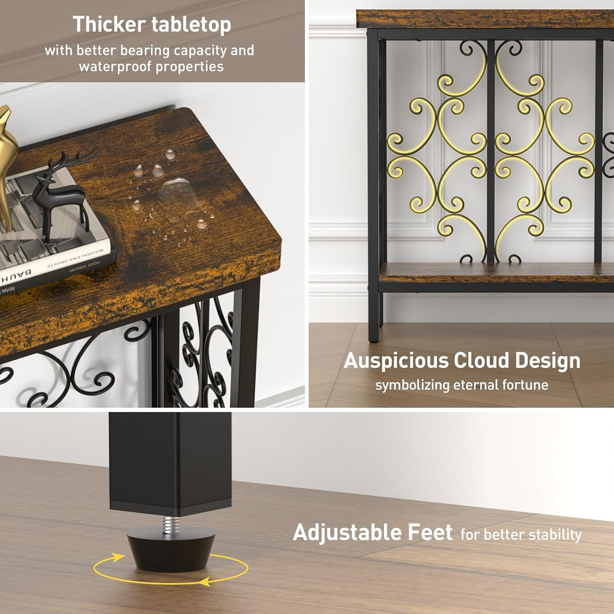 ikkle 70.9" Extra Long Console Table, Industrial Narrow Sofa Table Behind Couch with 2 Tier Storage