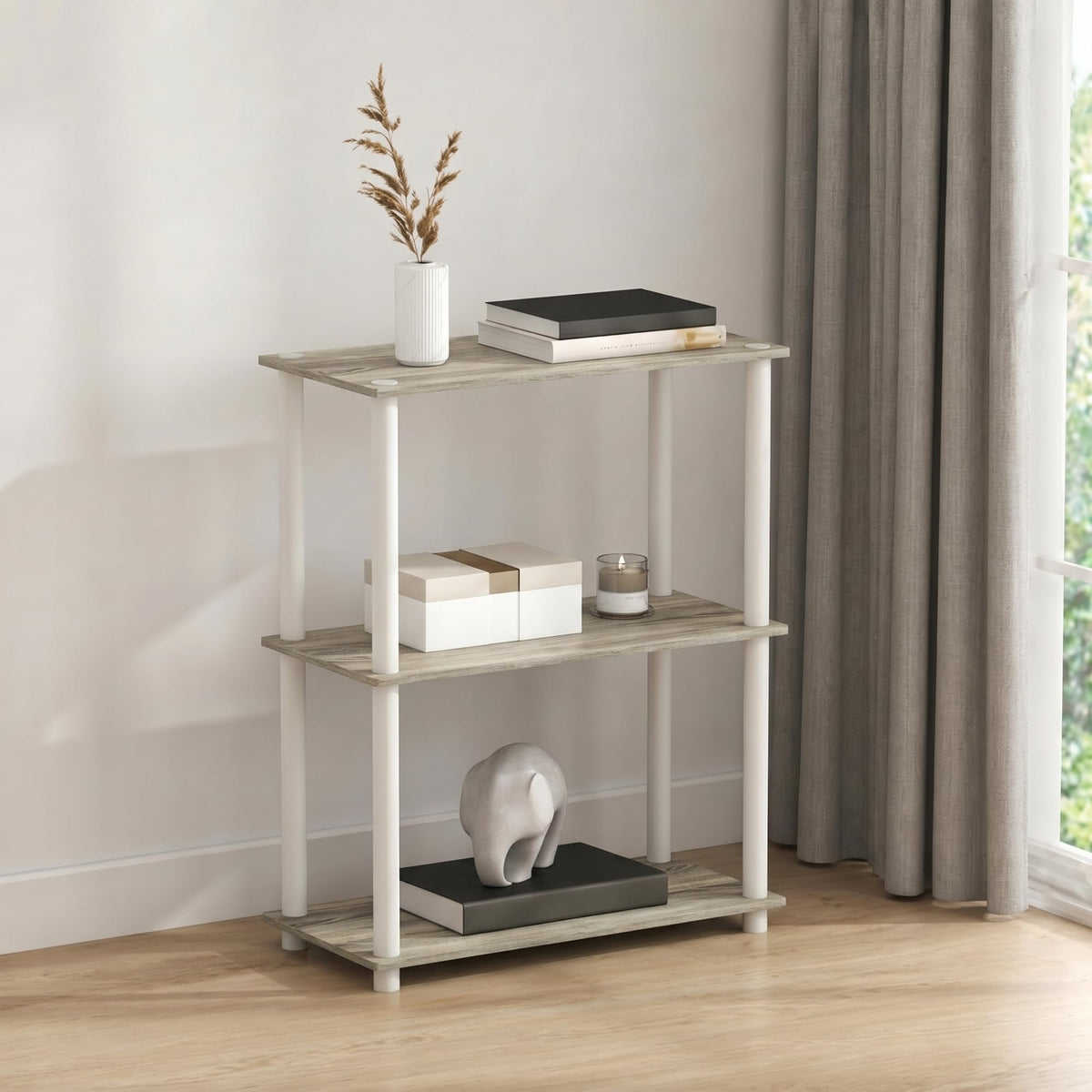 Furinno Turn-N-Tube Storage Shelves, 3-Tier Book Shelf, Corner Shelf, Toolless Open Shelves, for